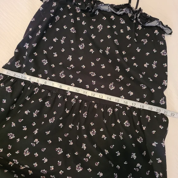 SOLD - Who What Wear Tiered Spaghetti Strap Floral Black Midi Dress with Pockets - Picture 10 of 11
